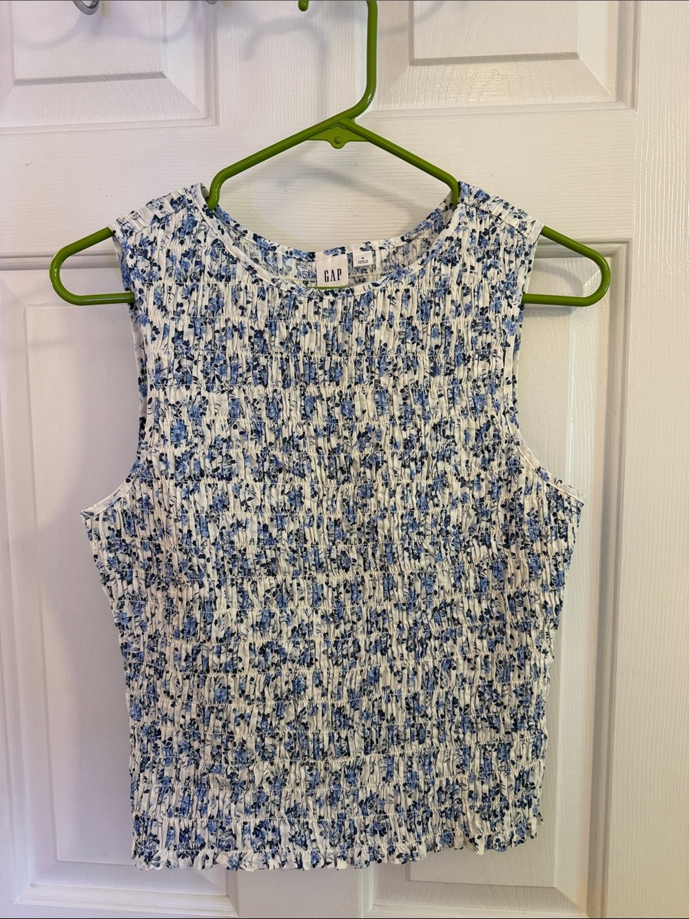 GAP White and Blue Smocked Floral Tank